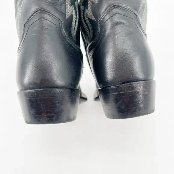 Lucchese Women’s 6 Black Leather Turquoise Stitching Square Toe Western Boots - Picture 8 of 11